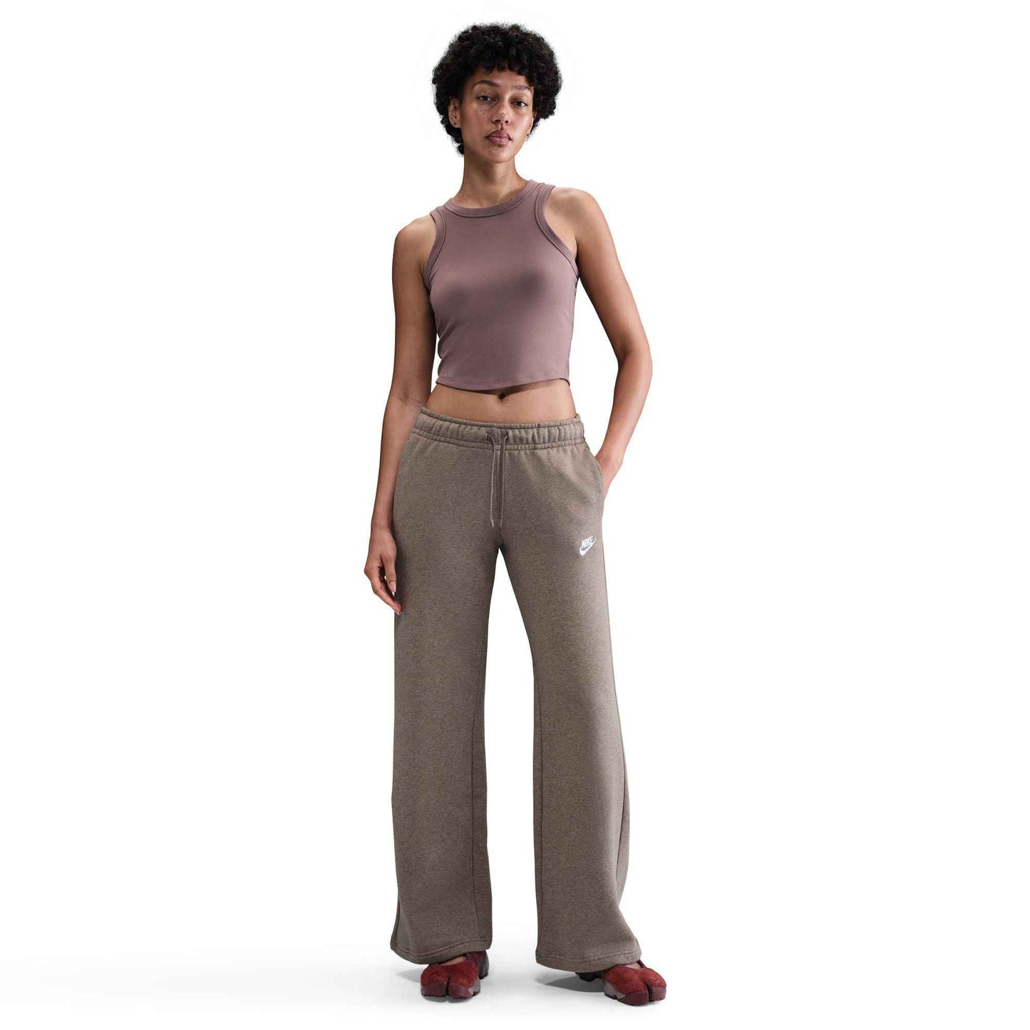 Nike Women's Mid-Rise Wide-Leg Sweatpants - Mink Brown