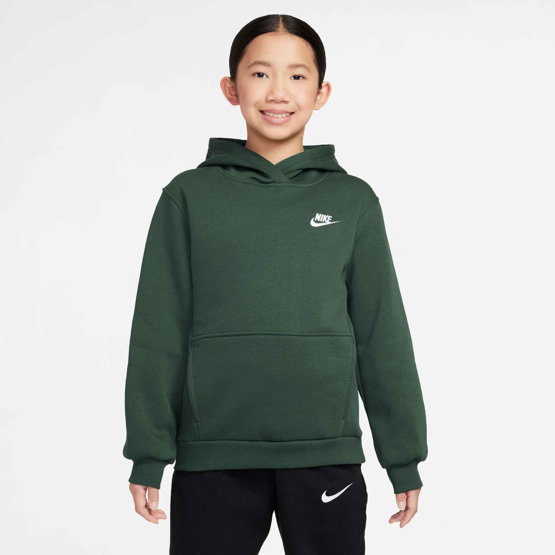 Nike Big Kids Fleece Pullover Hoodie - Fir/White