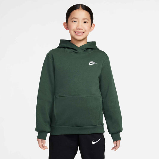 Nike Big Kids Fleece Pullover Hoodie - Fir/White