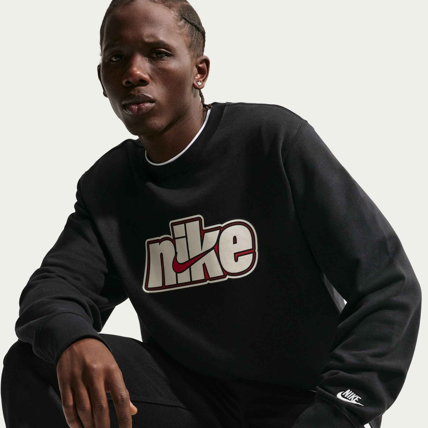 Nike Mens Sportswear Club French Terry Crewneck - Black/Sail