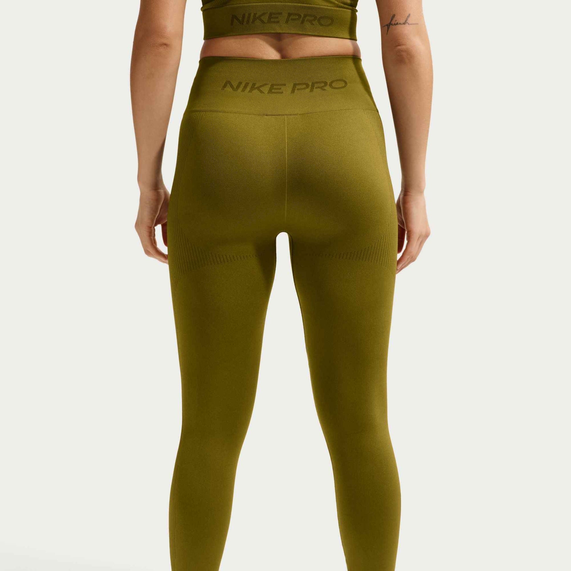 Nike Womens Pro Seamless High-Waisted Leggings - Olive Flak