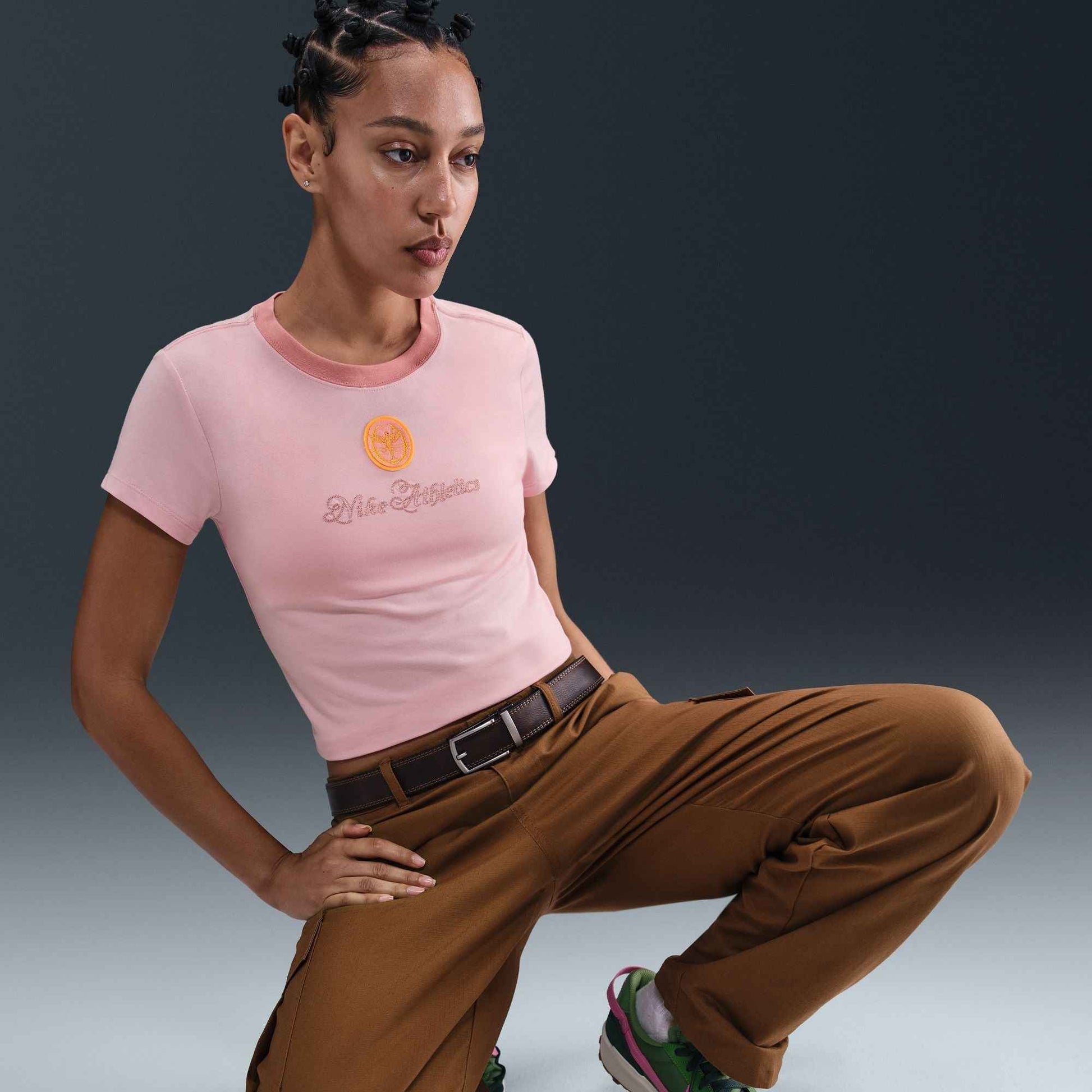 Nike Womens Sportswear Chill Cropped Knit Tee - Pink Glaze