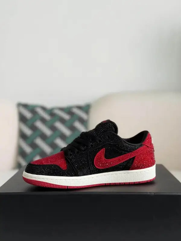 Air Jordan 1 Low “Bred Bling” Black & Red