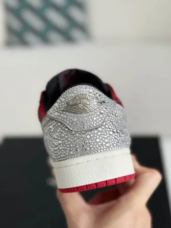 Air Jordan 1 Low “Crystal Red” Red & Silver Rhinestones
