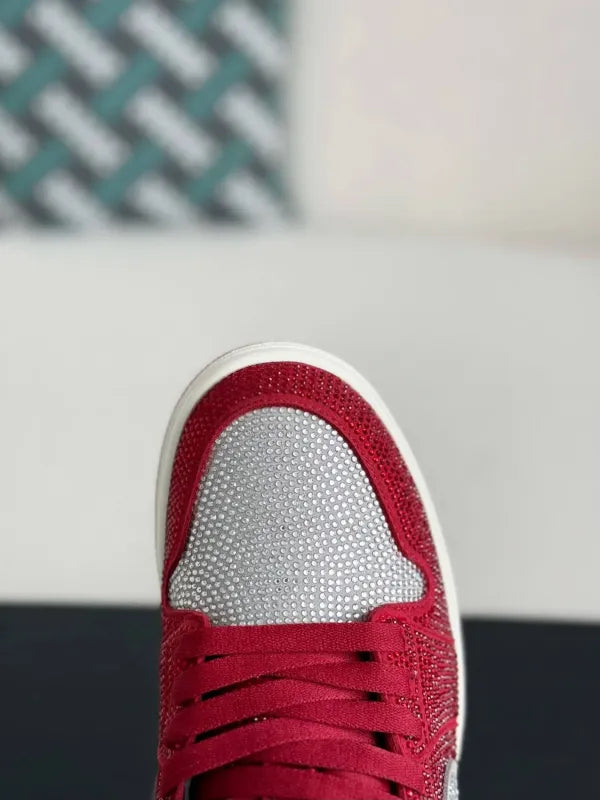 Air Jordan 1 Low “Crystal Red” Red & Silver Rhinestones