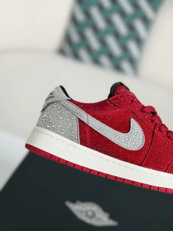 Air Jordan 1 Low “Crystal Red” Red & Silver Rhinestones