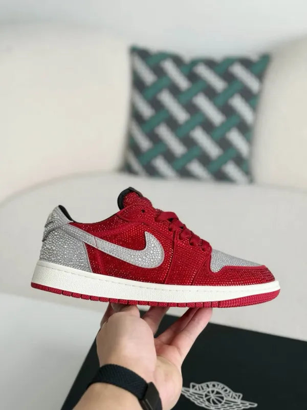 Air Jordan 1 Low “Crystal Red” Red & Silver Rhinestones
