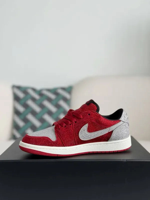 Air Jordan 1 Low “Crystal Red” Red & Silver Rhinestones