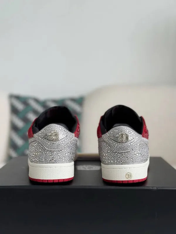 Air Jordan 1 Low “Crystal Red” Red & Silver Rhinestones