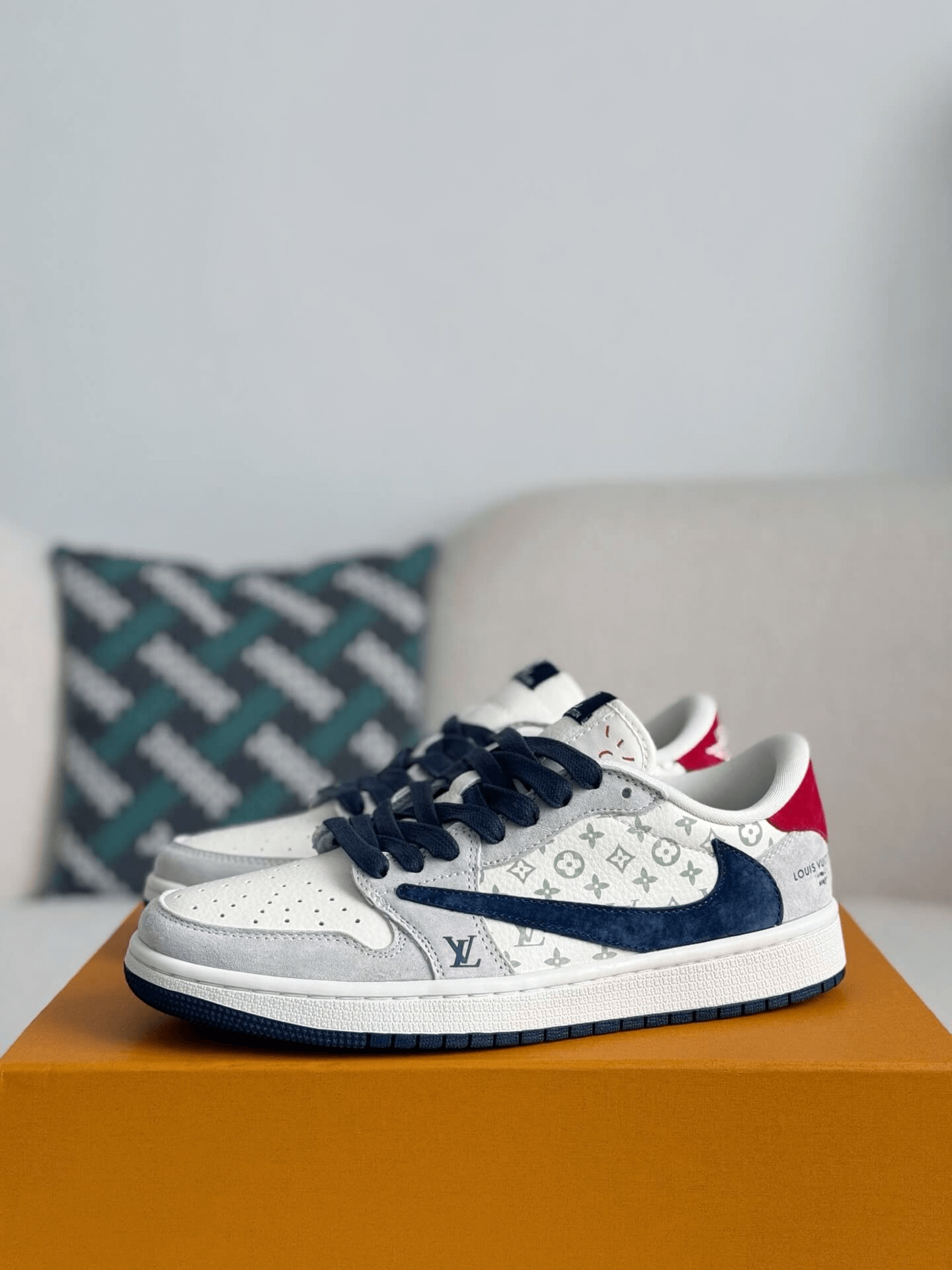 Louis Vuitton x Nike SB Dunk Low White Monogram Navy Red CUSTOM
