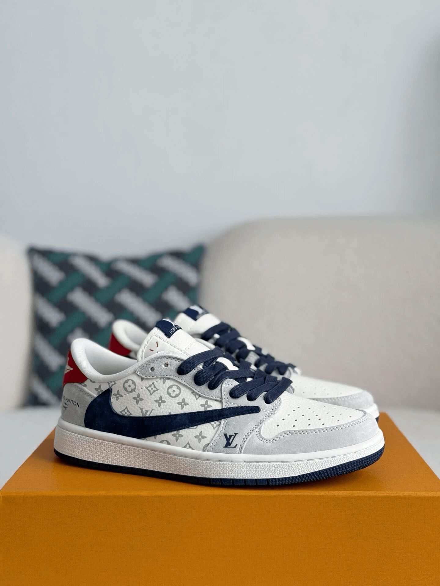Louis Vuitton x Nike SB Dunk Low White Monogram Navy Red CUSTOM