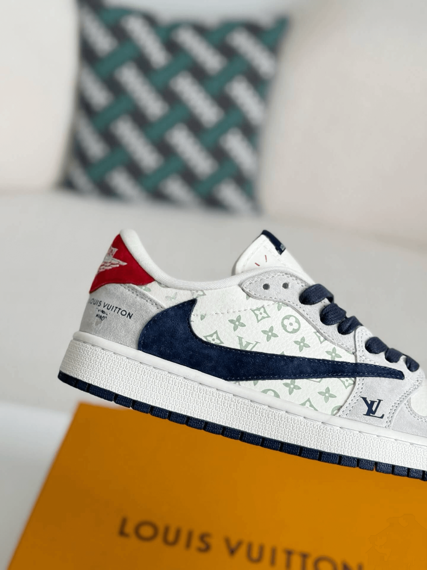 Louis Vuitton x Nike SB Dunk Low White Monogram Navy Red CUSTOM
