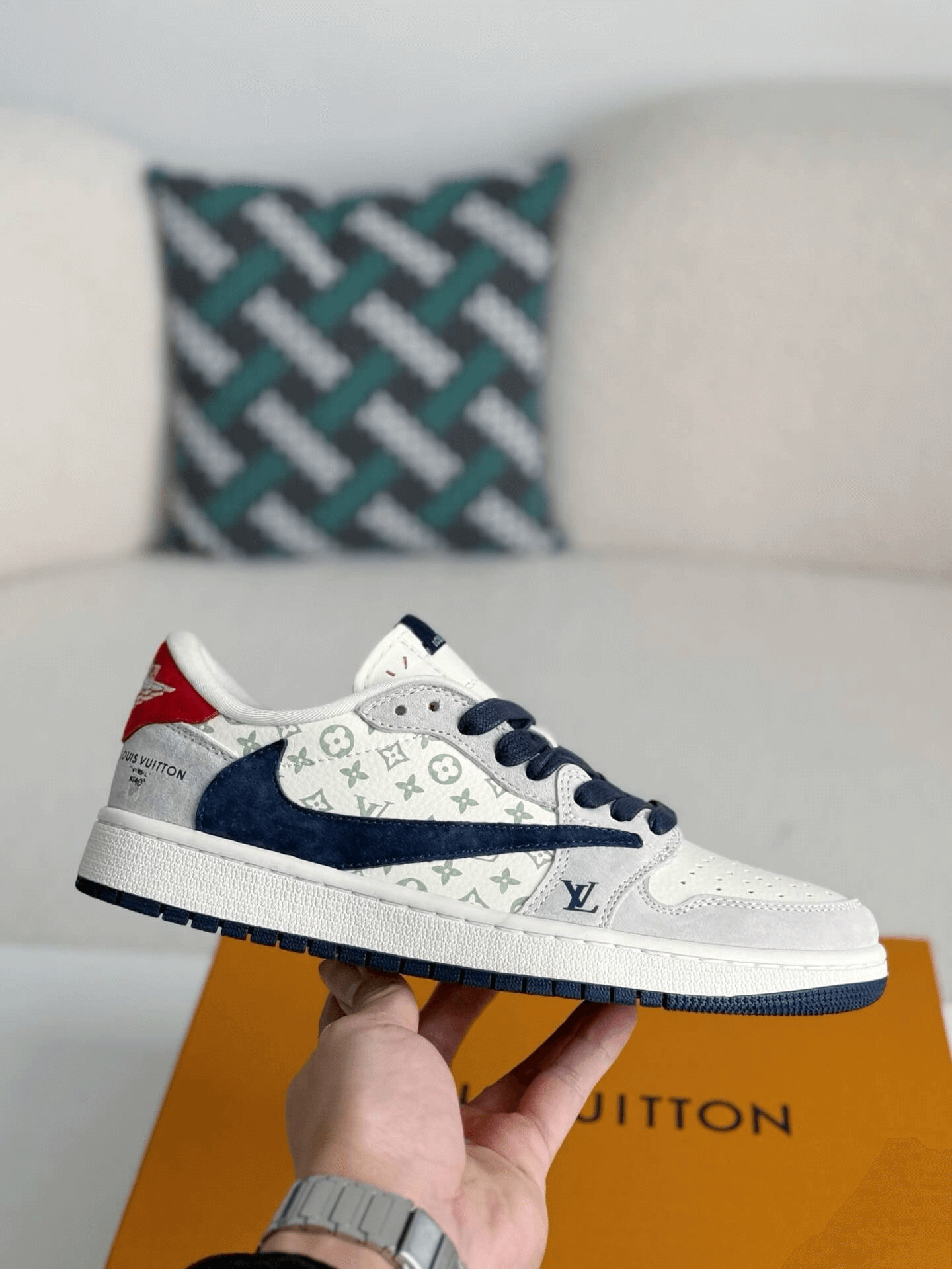 Louis Vuitton x Nike SB Dunk Low White Monogram Navy Red CUSTOM