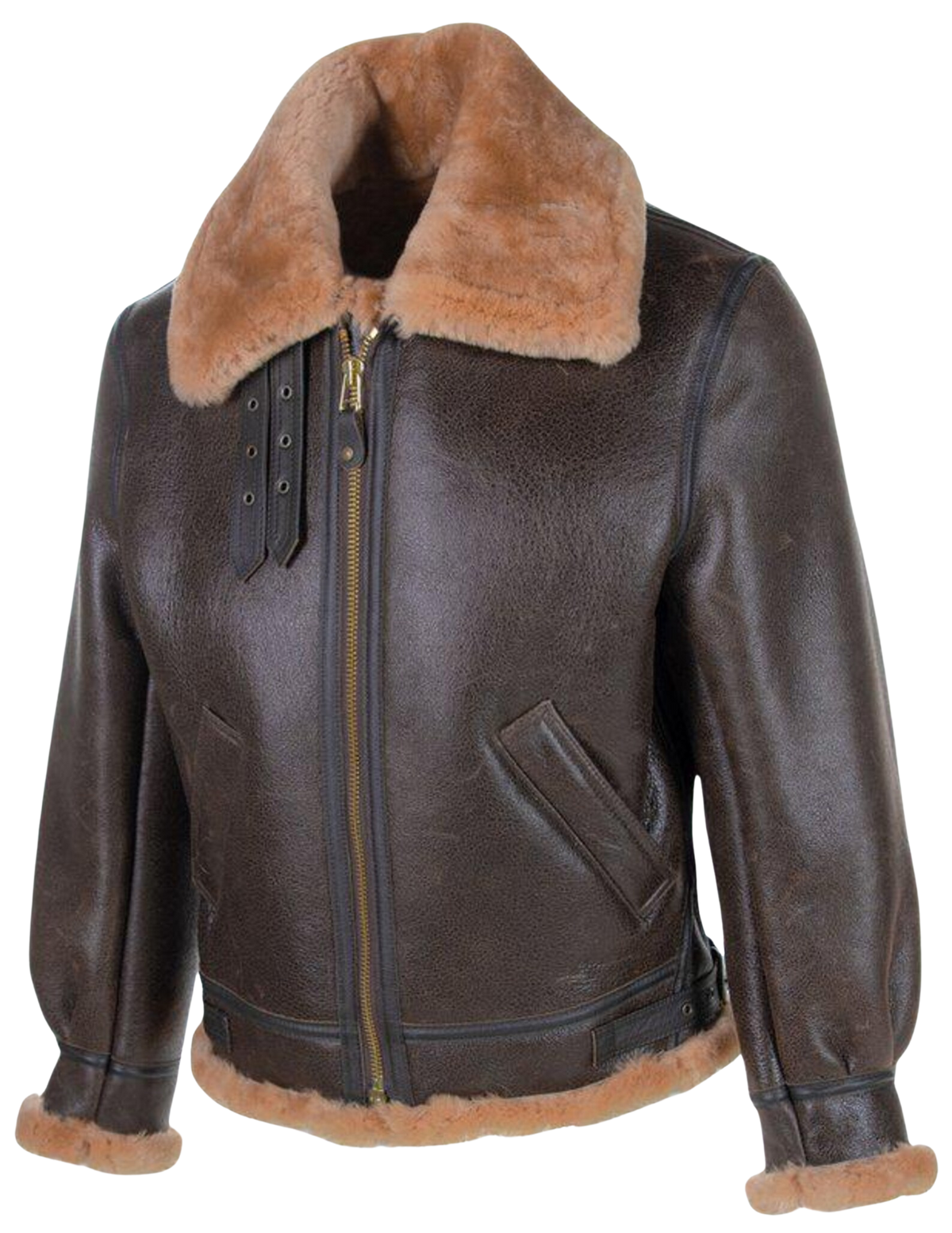 Men's Distressed Brown Sheepskin B-3 Bomber Jacket