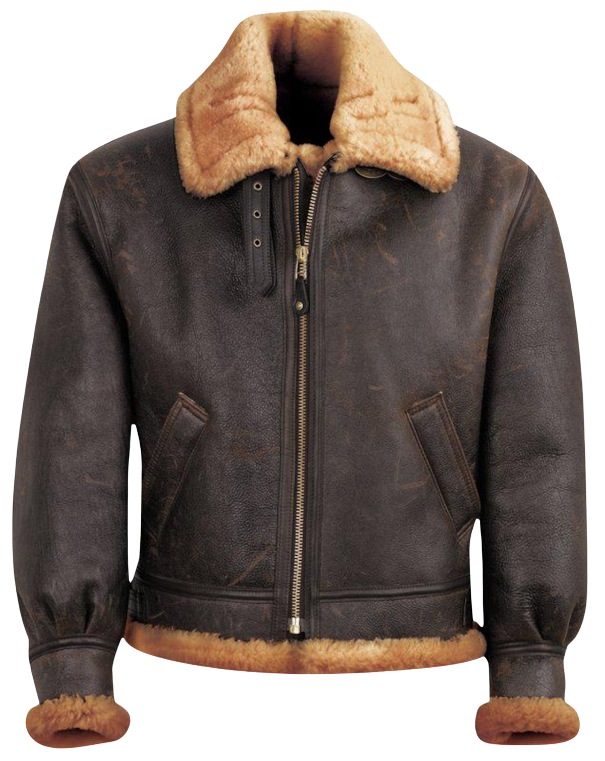 Men's Distressed Brown Sheepskin B-3 Bomber Jacket