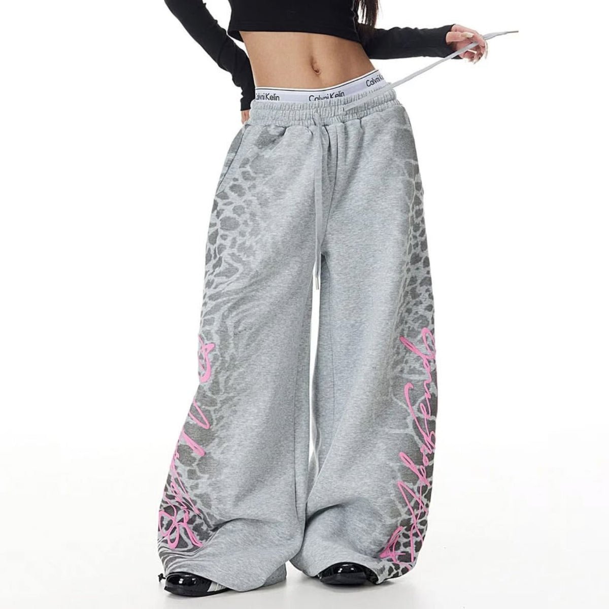 Grunge Leopard Wide-Leg Sweatpants