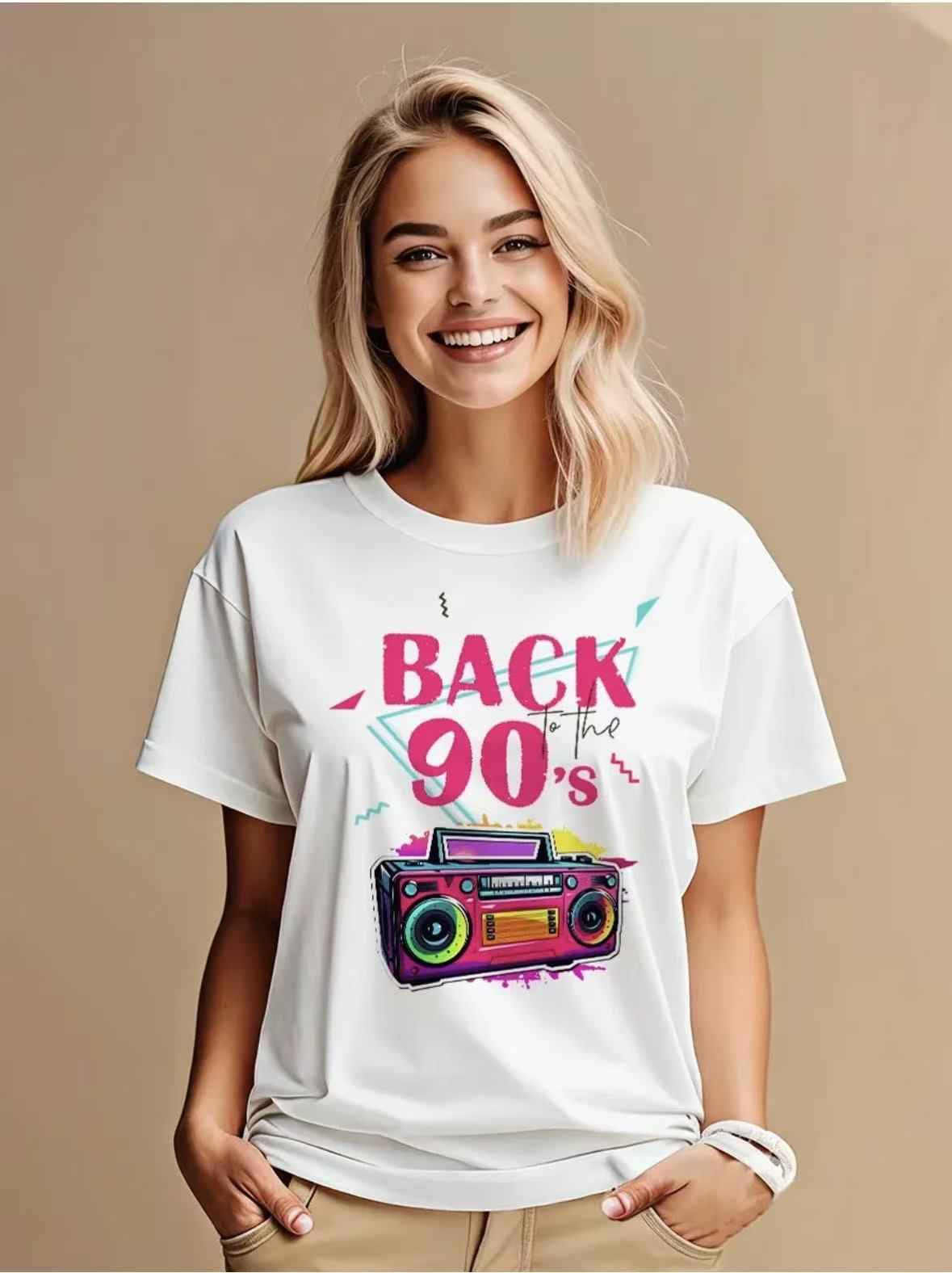 Round neck loose short sleeved top for women