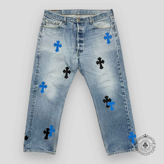 Chrome Hearts Blue Cross Patch Jeans