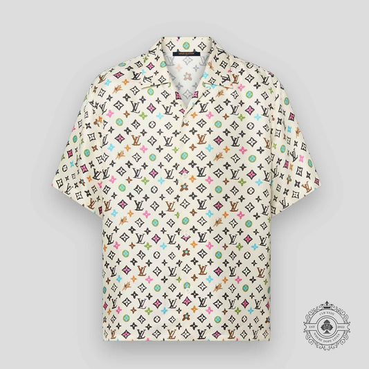 Louis Vuitton Monogram Craggy Printed Short-Sleeved Silk Shirt in Beige