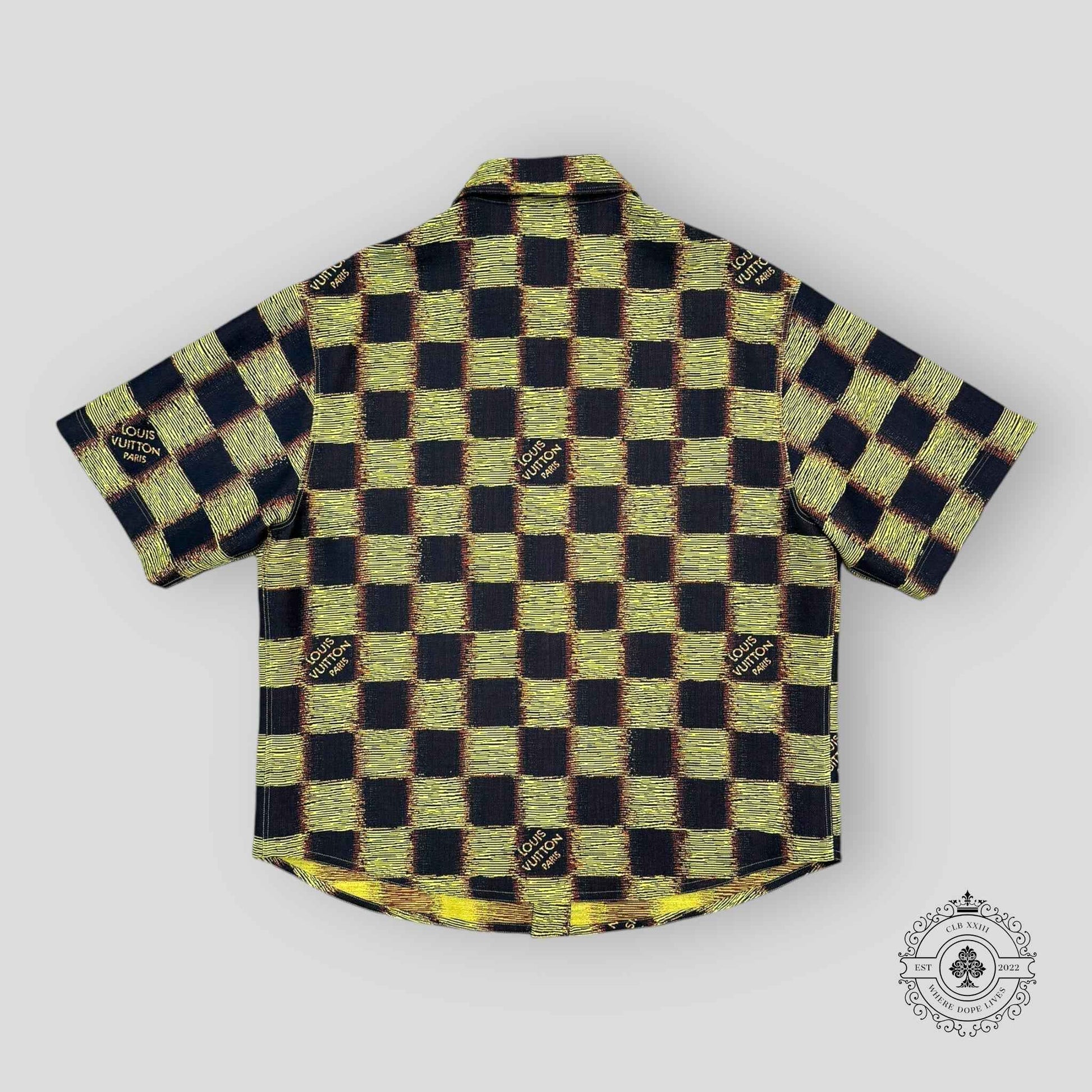 Louis Vuitton Short-Sleeved Damier Wool Shirt in Black/Yellow