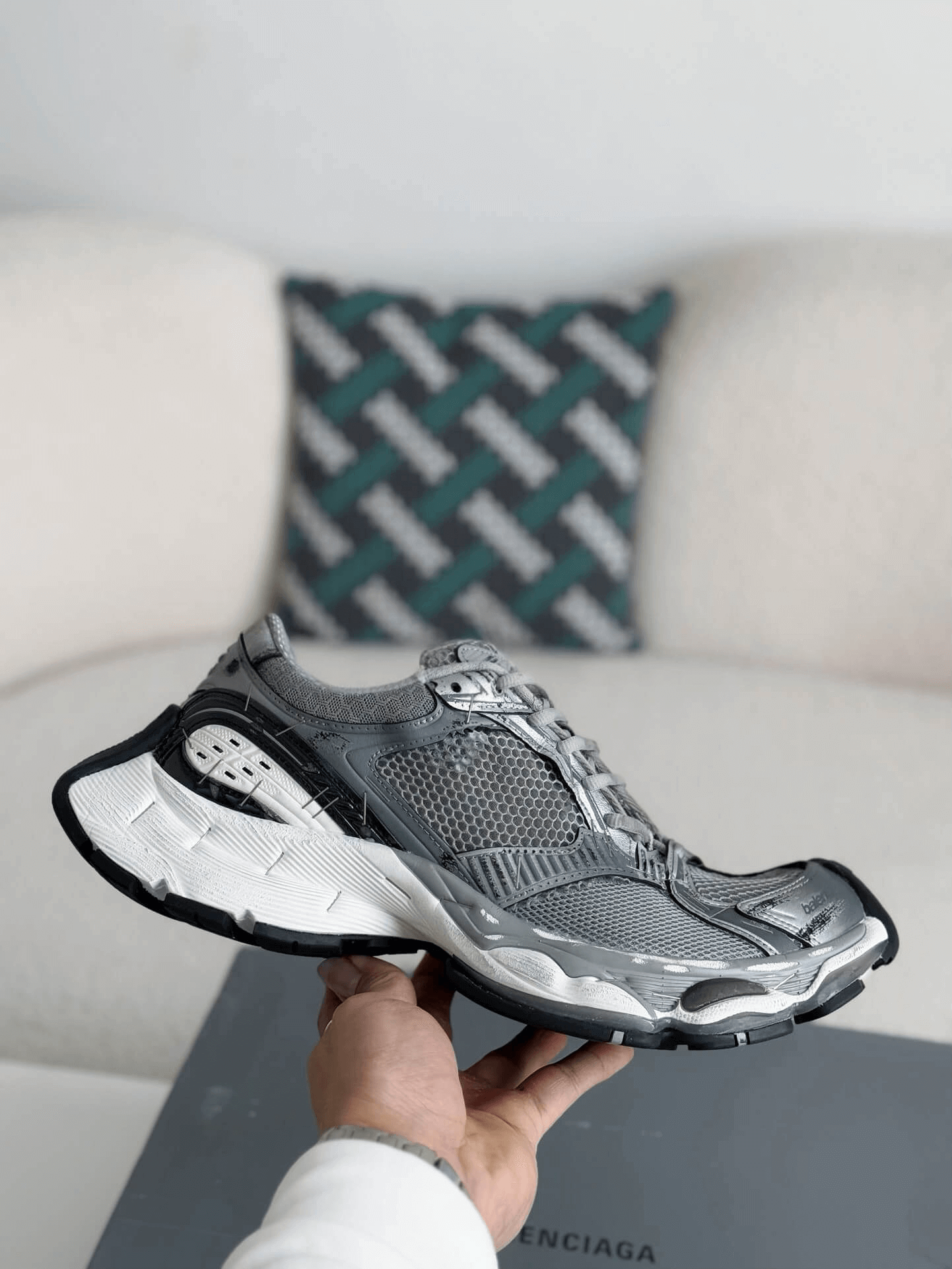 Balenciaga Men's Stapler Sneaker in Grey/ Silver/ Black/ White CUSTOM