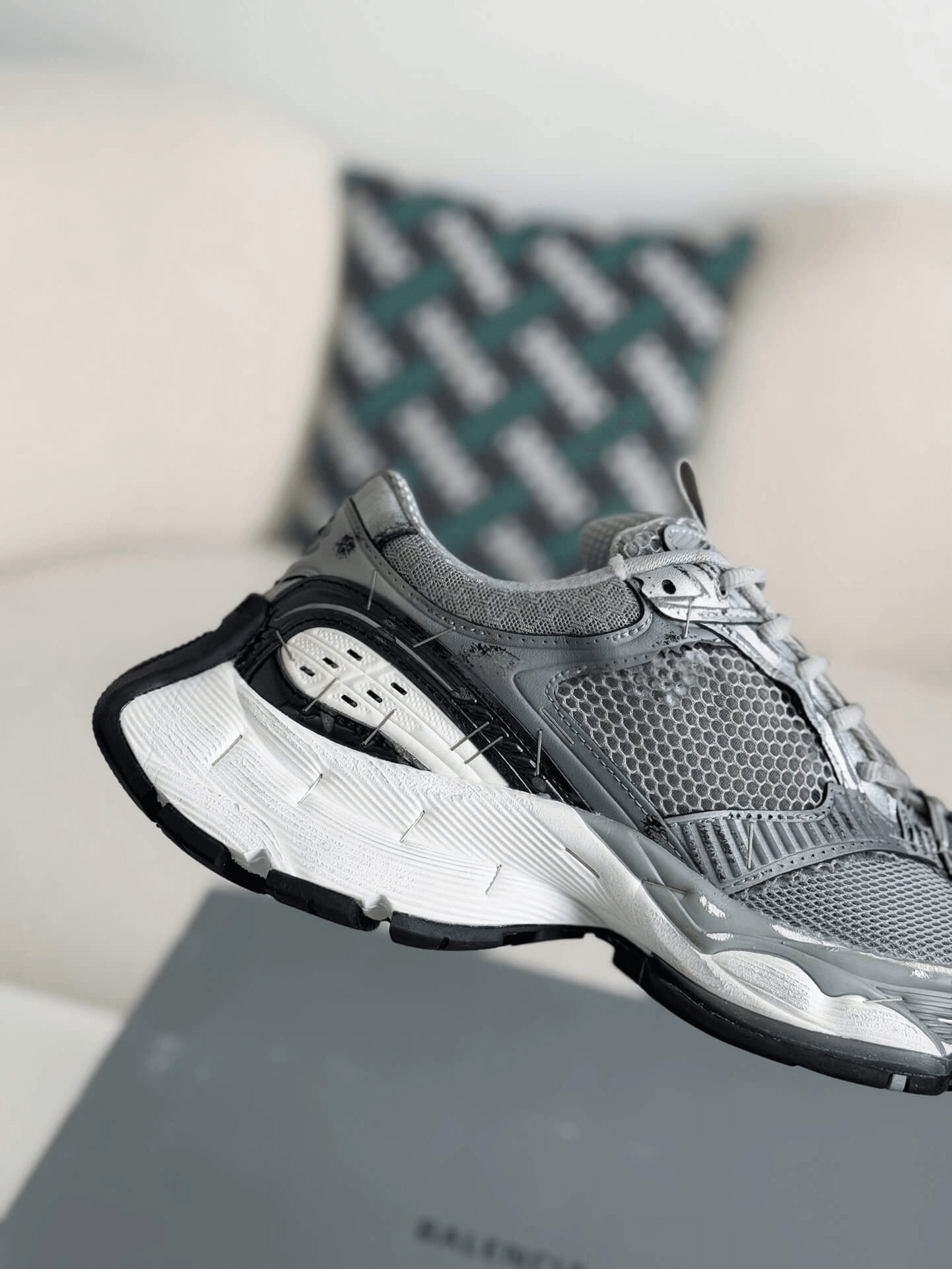 Balenciaga Men's Stapler Sneaker in Grey/ Silver/ Black/ White CUSTOM