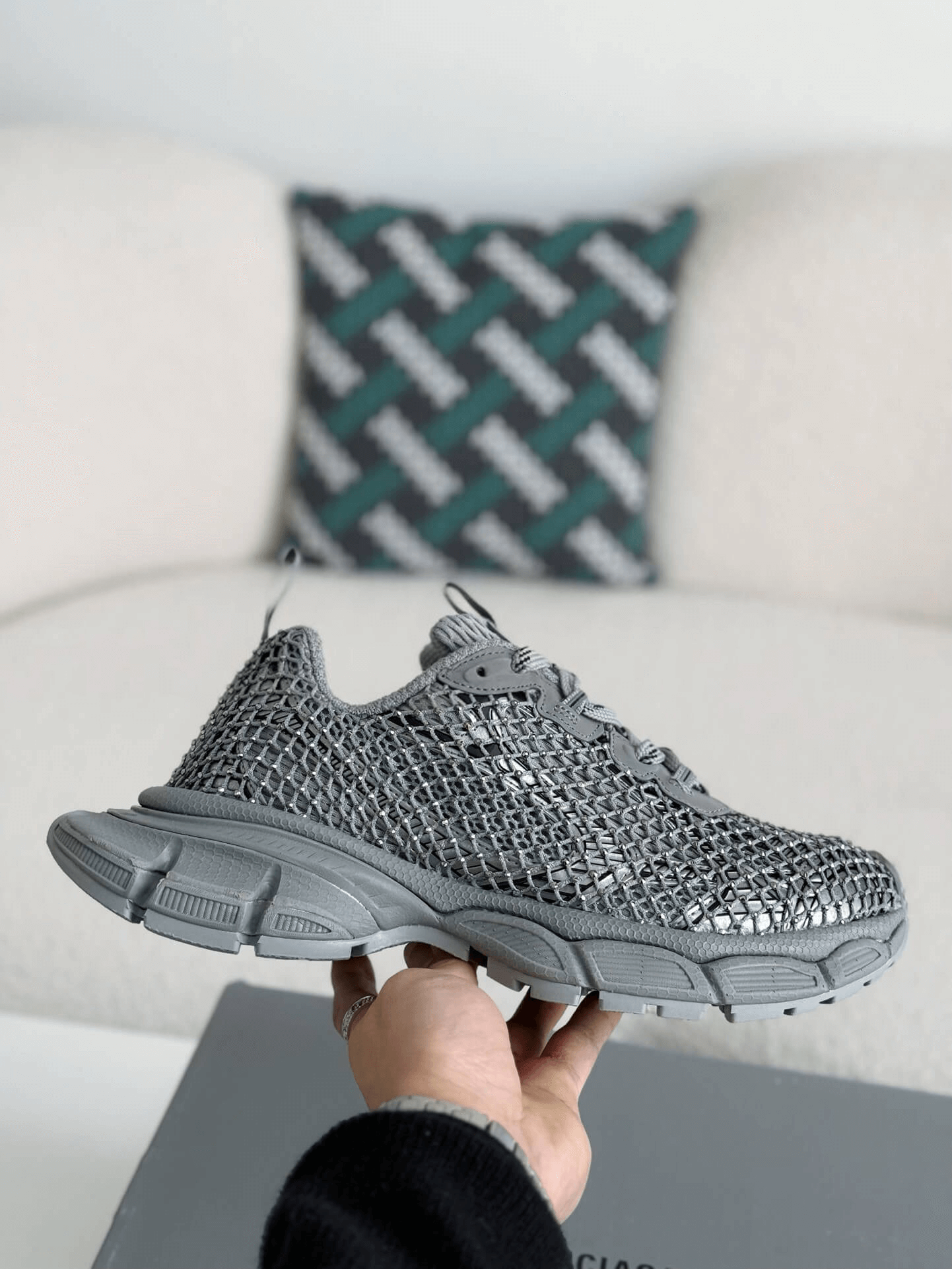 Balenciaga 3XL Sneaker Mesh Rhinestone – Grey CUSTOM