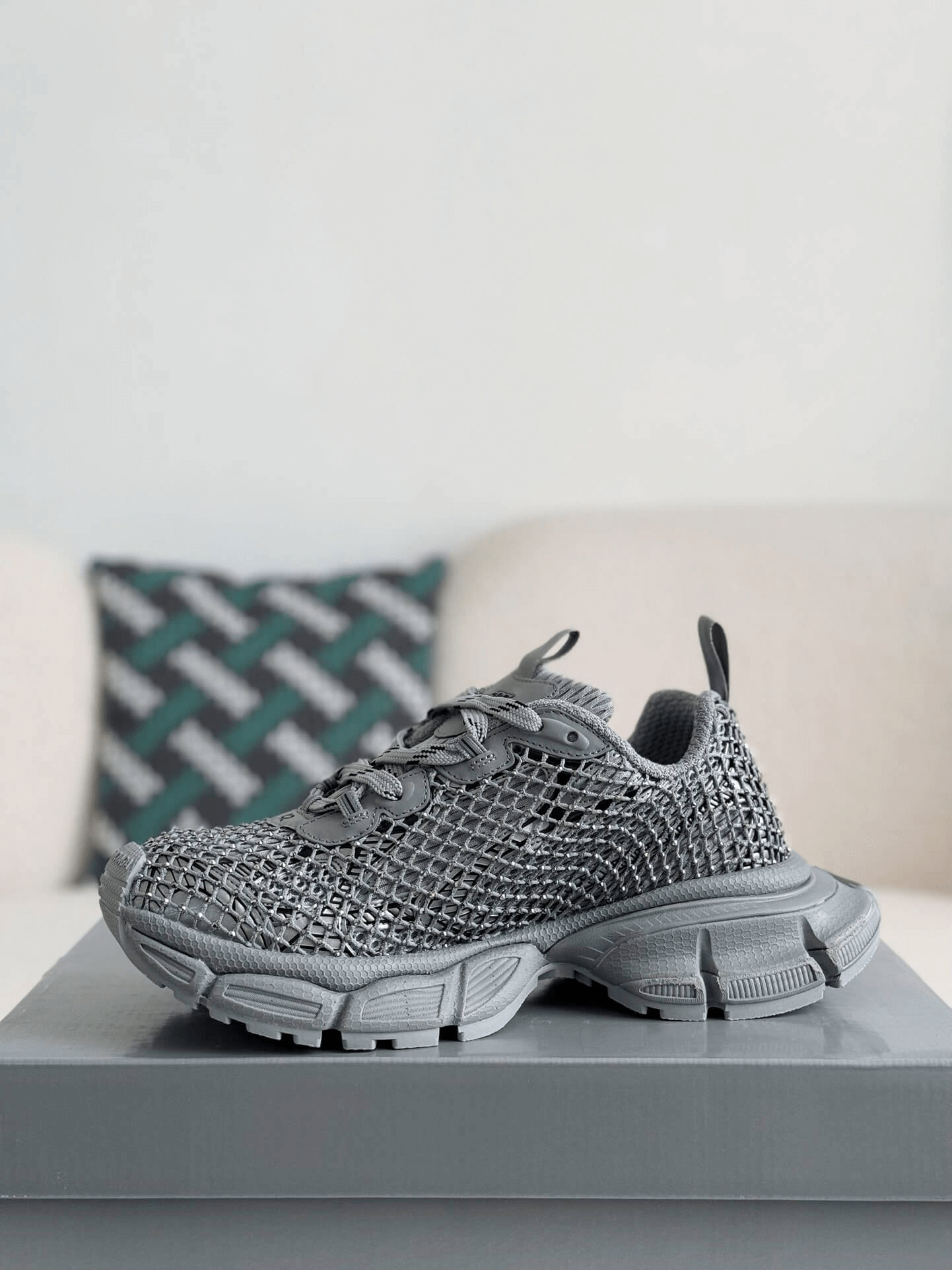 Balenciaga 3XL Sneaker Mesh Rhinestone – Grey CUSTOM