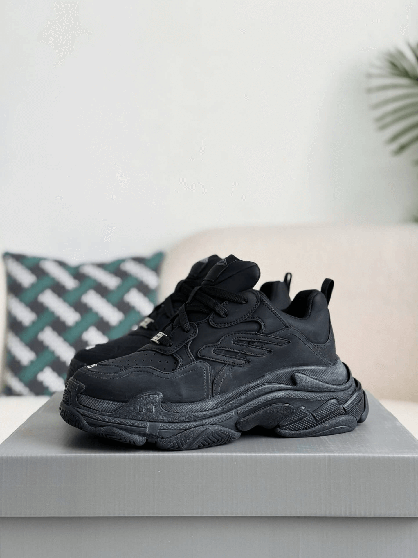 Balenciaga Triple S Sneaker – Full Black Nubuck & Mesh CUSTOM