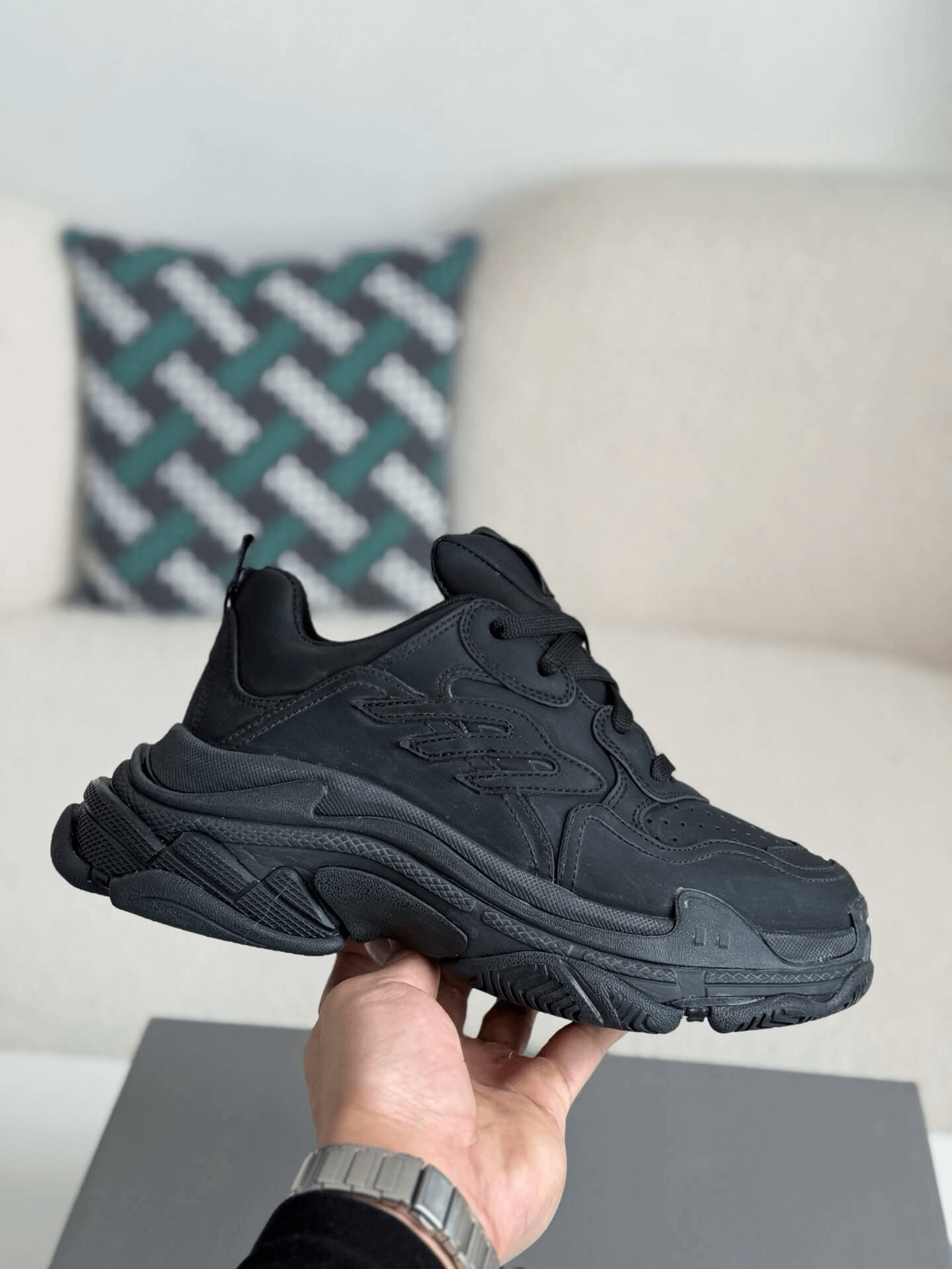 Balenciaga Triple S Sneaker – Full Black Nubuck & Mesh CUSTOM