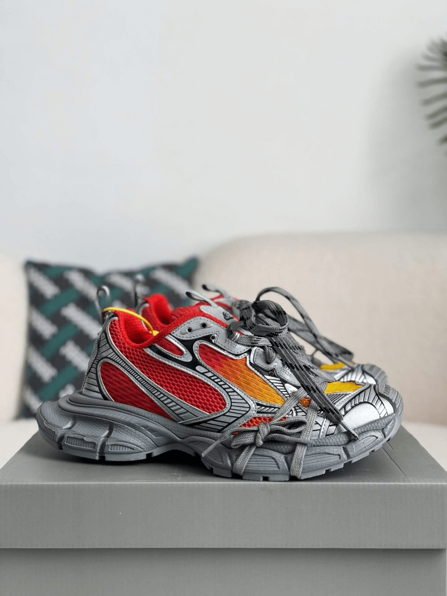 Balenciaga 3XL Sneaker – Red, Yellow & Metallic Silver CUSTOM