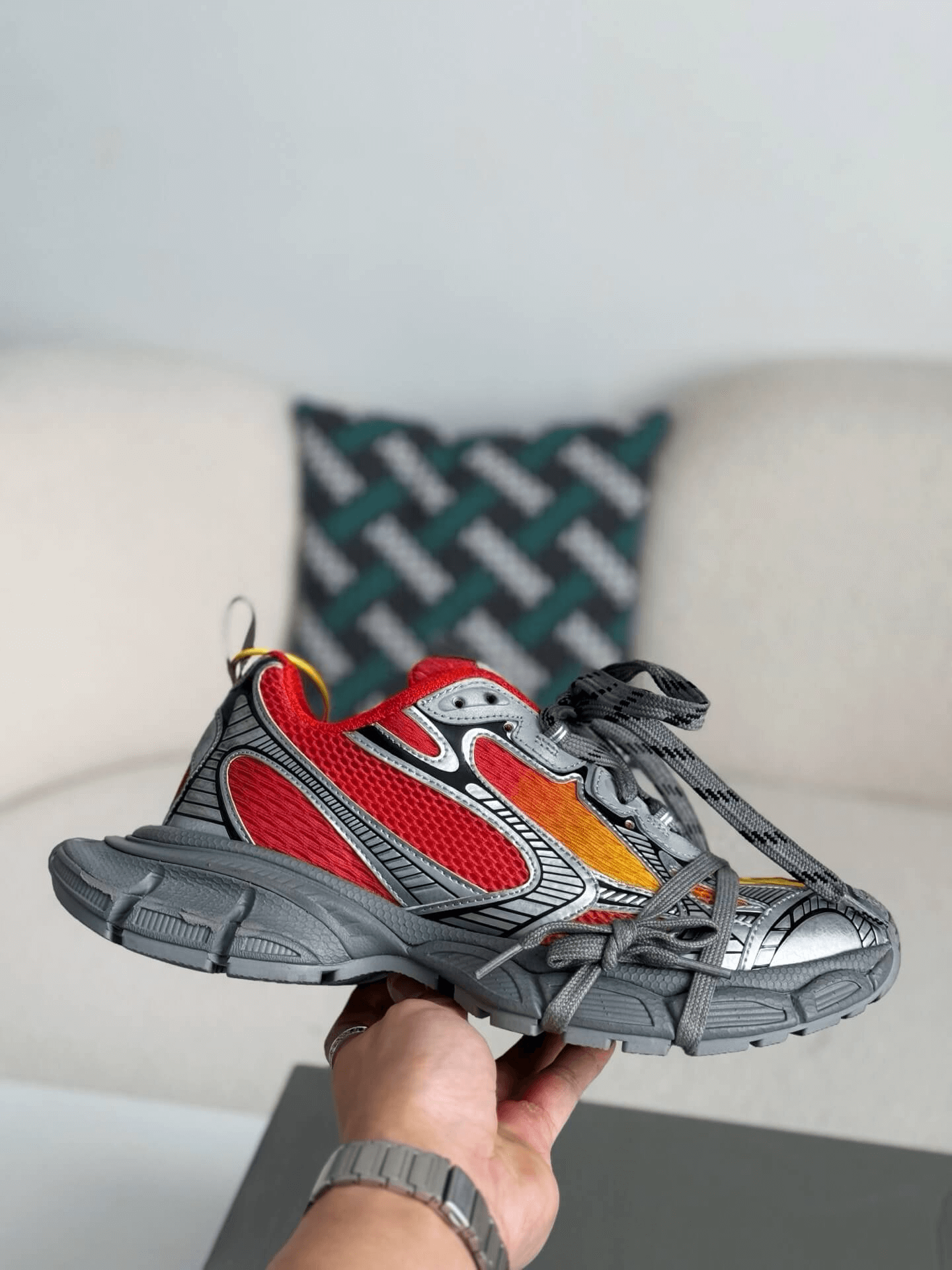 Balenciaga 3XL Sneaker – Red, Yellow & Metallic Silver CUSTOM