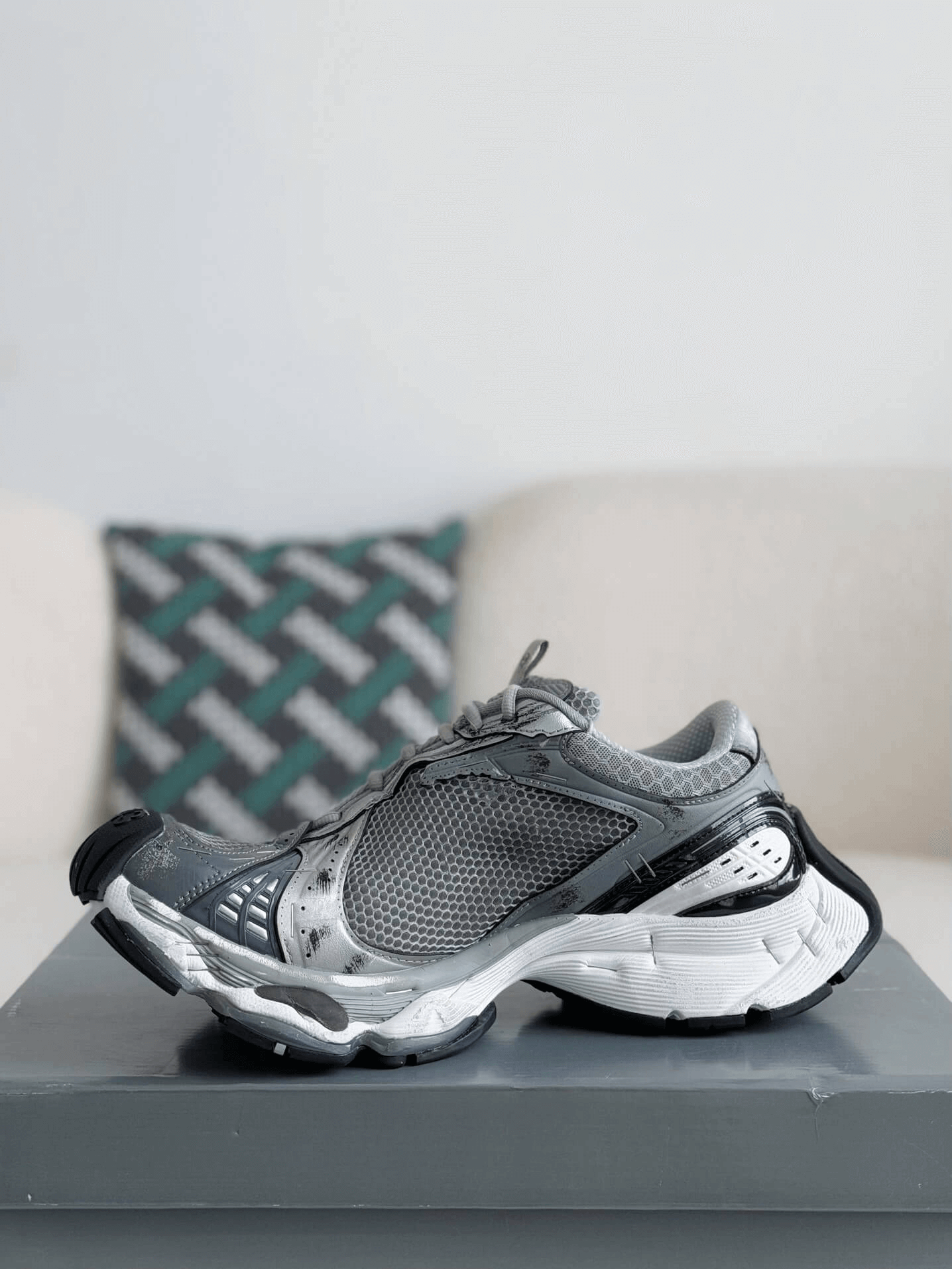 Balenciaga 10XL Sneaker – Grey, Black & White Distressed CUSTOM