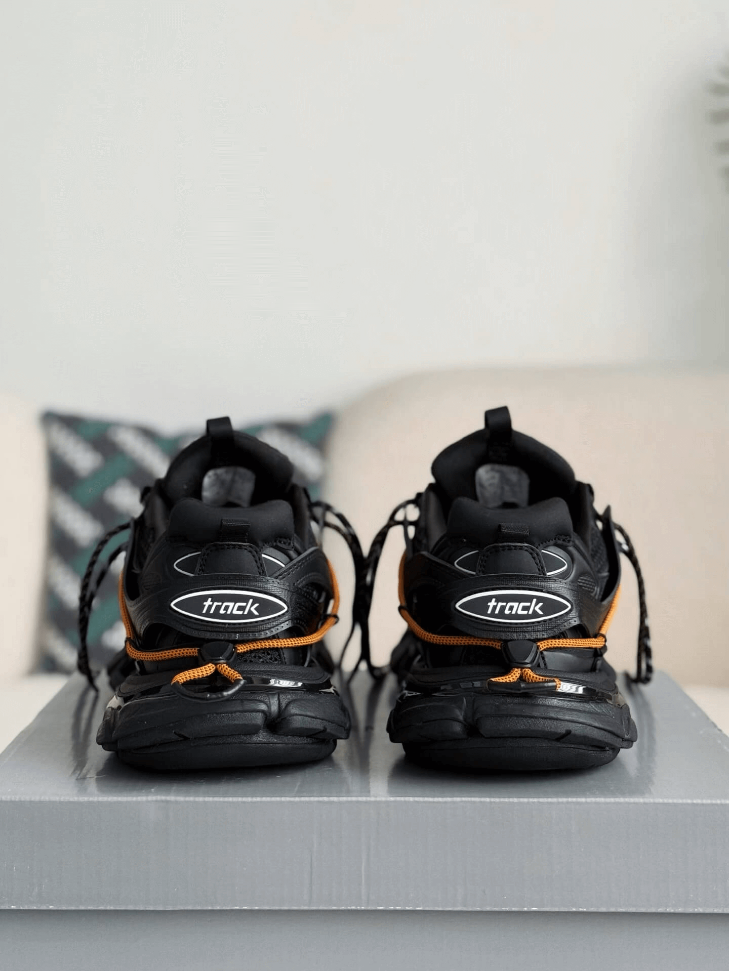Balenciaga Track Sneaker – Black & Orange Hiking Laces CUSTOM