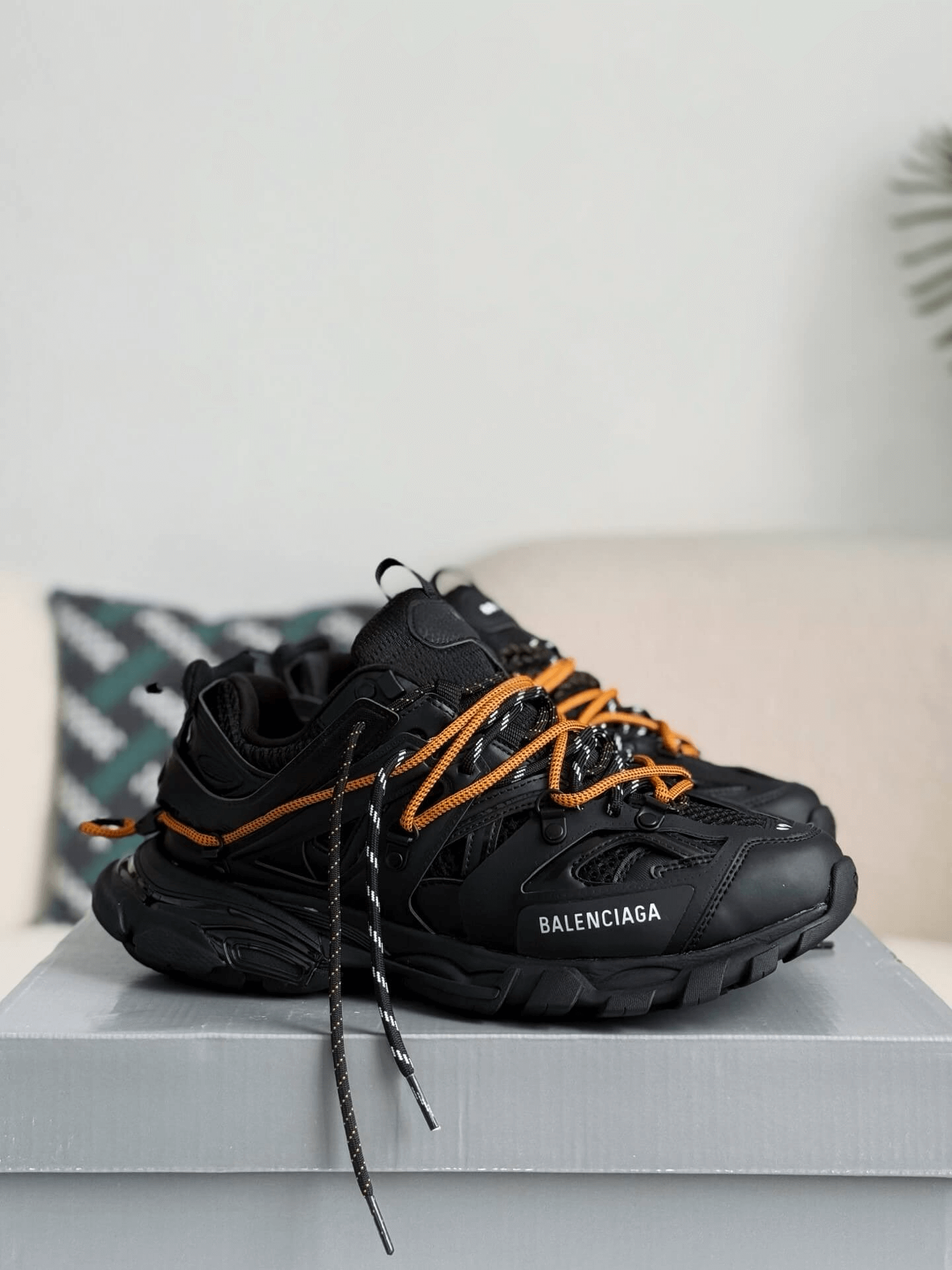 Balenciaga Track Sneaker – Black & Orange Hiking Laces CUSTOM