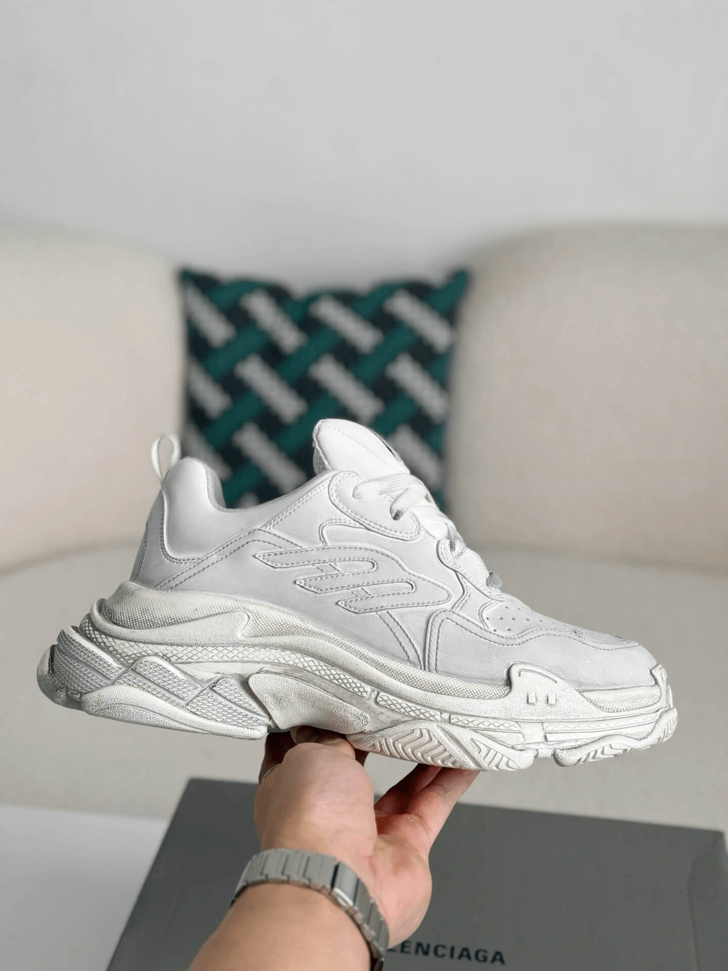 Balenciaga Triple S Sneaker – Triple White Leather & Mesh CUSTOM