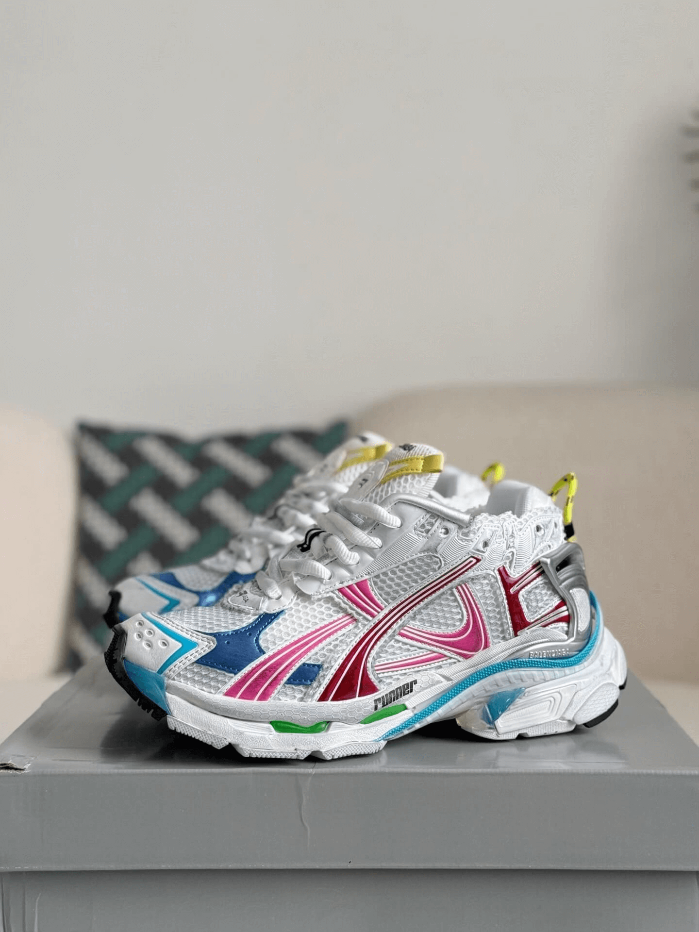 Balenciaga Runner Sneaker – Multi-Color White, Pink & Blue CUSTOM