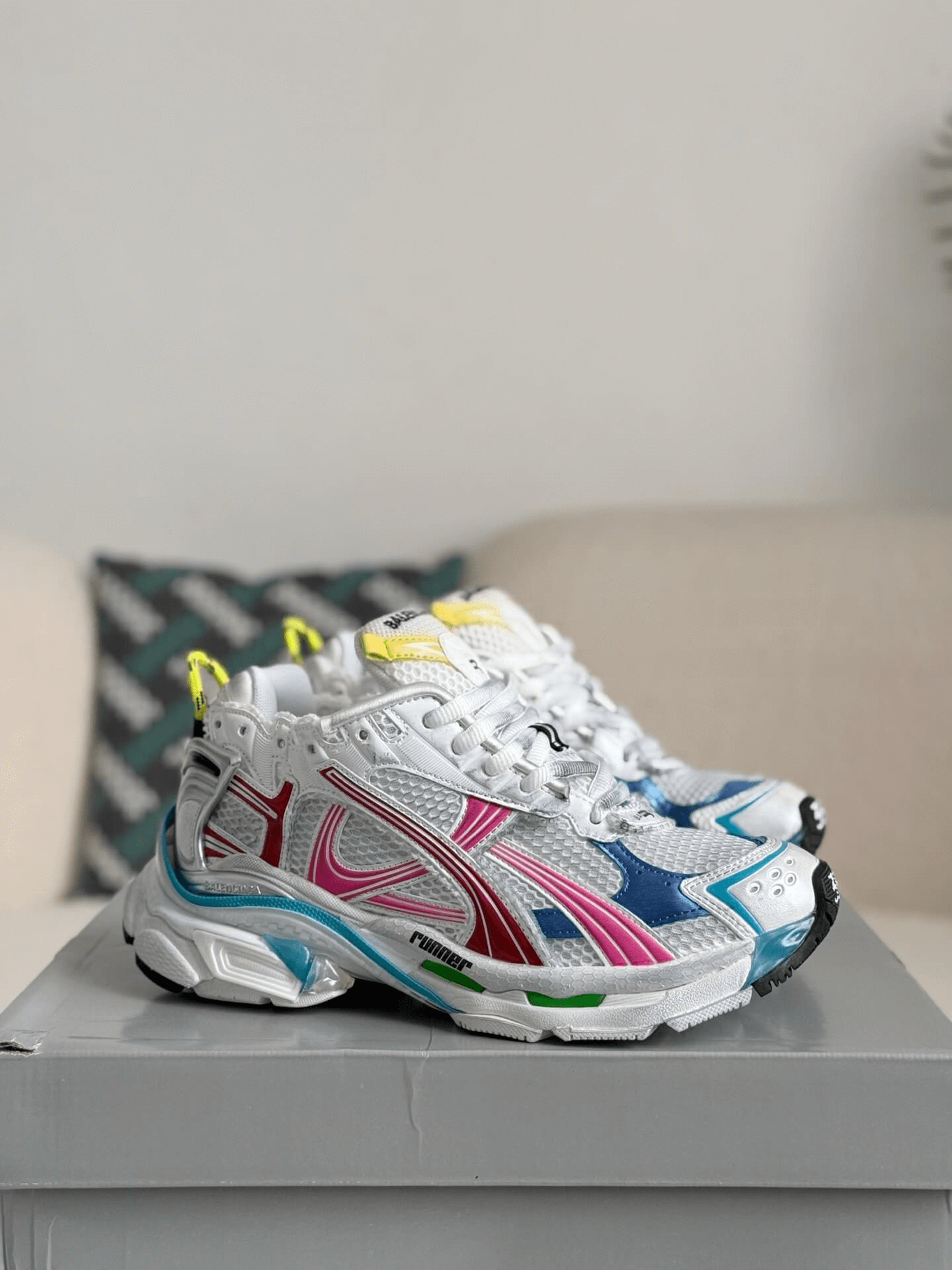 Balenciaga Runner Sneaker – Multi-Color White, Pink & Blue CUSTOM