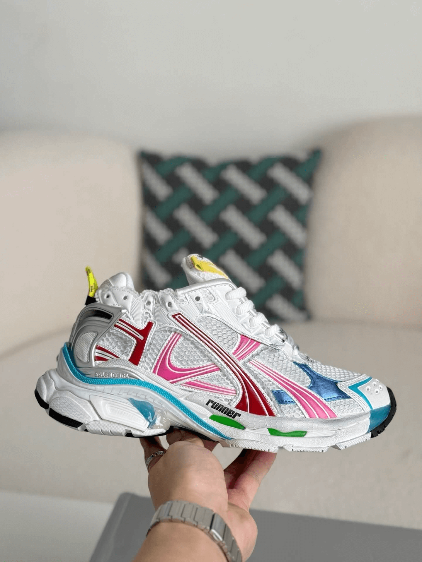 Balenciaga Runner Sneaker – Multi-Color White, Pink & Blue CUSTOM