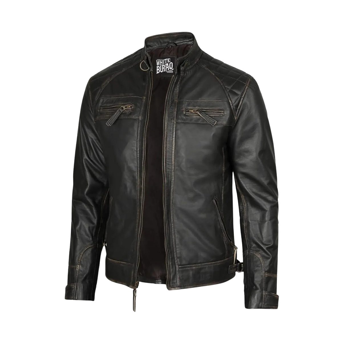 Men's Distressed Black Lambskin Cafe Racer Jacket