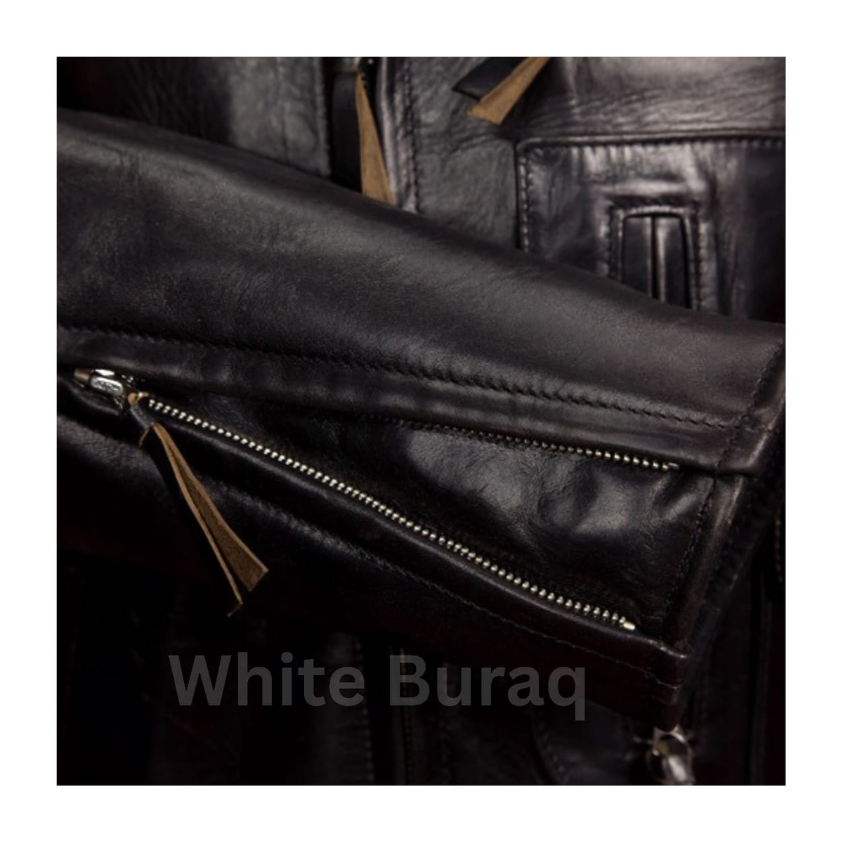 Men's Black Horsehide Belted Leather Jacket with Epaulettes