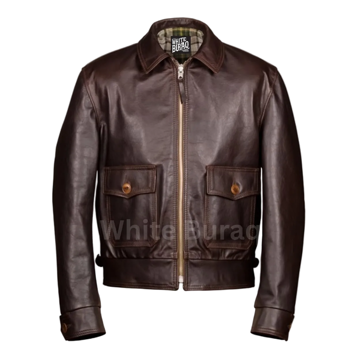Men's Distressed Brown Steerhide Leather Jacket with Buckle Cuffs