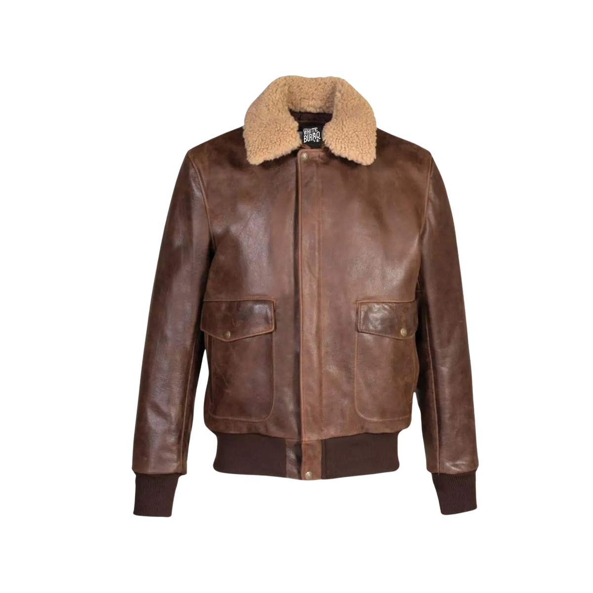 Men's Distressed Brown Buffalo Bomber Jacket with Sheepskin Collar