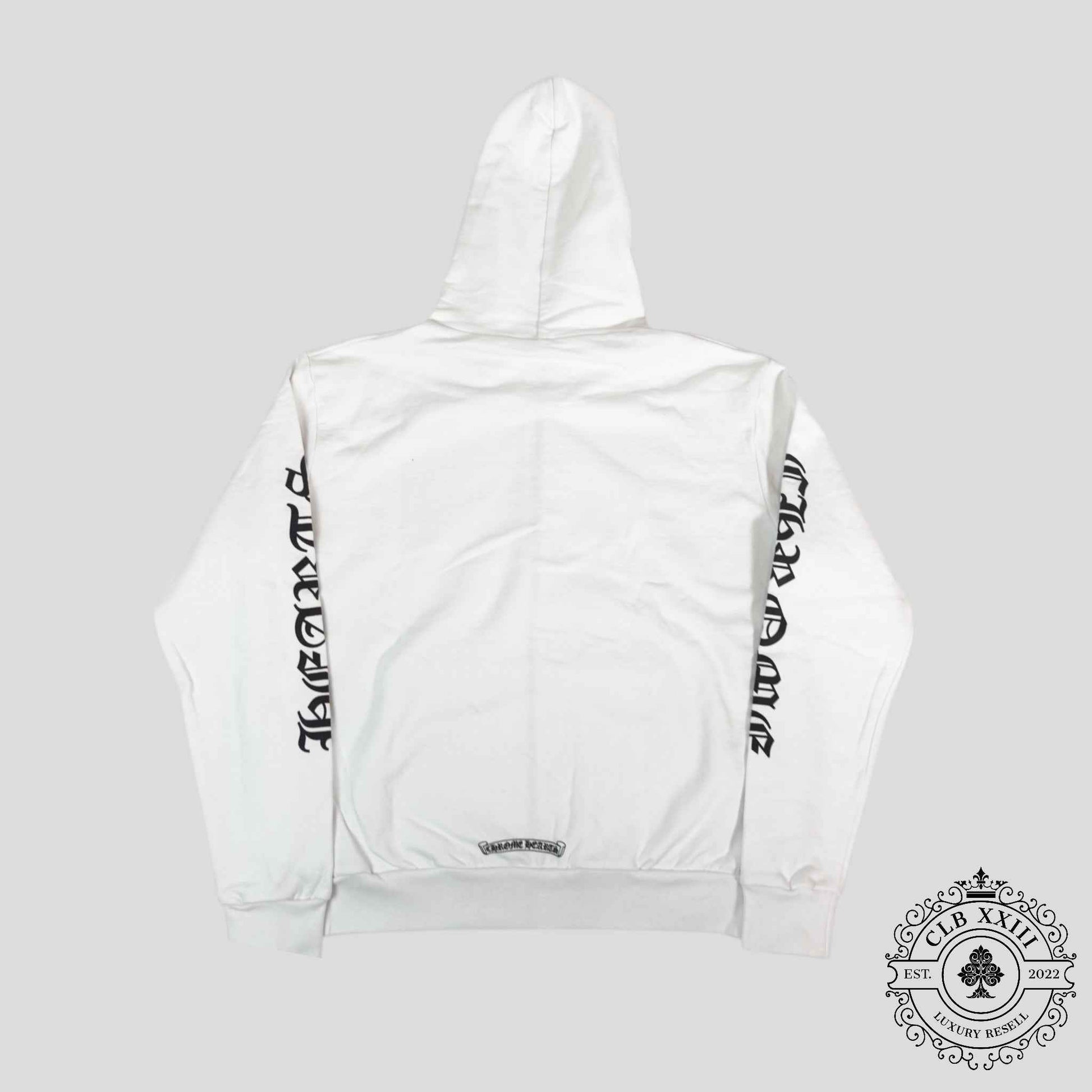 Chrome Hearts Vertical Logo Zip Up Hoodie in White