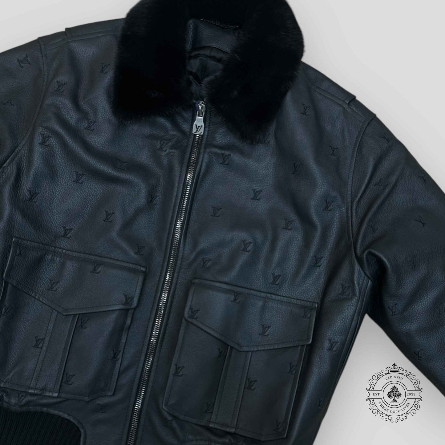 Louis Vuitton Leather Aviator Mink Collar