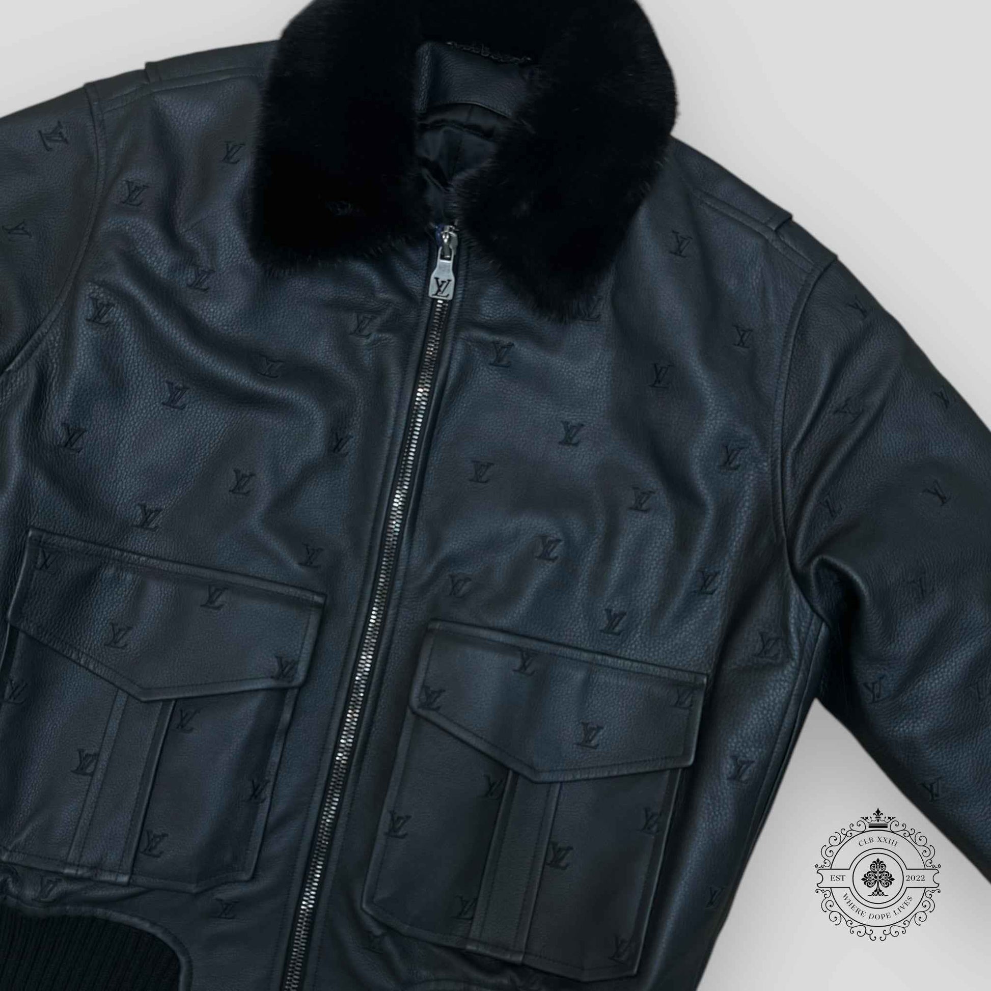 Louis Vuitton Leather Aviator Mink Collar