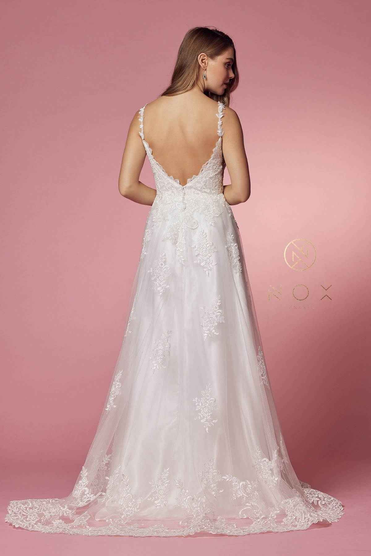 Nox Anabel C461 A-Line V-Neck Side Cutout Lace Strap Ball Gown