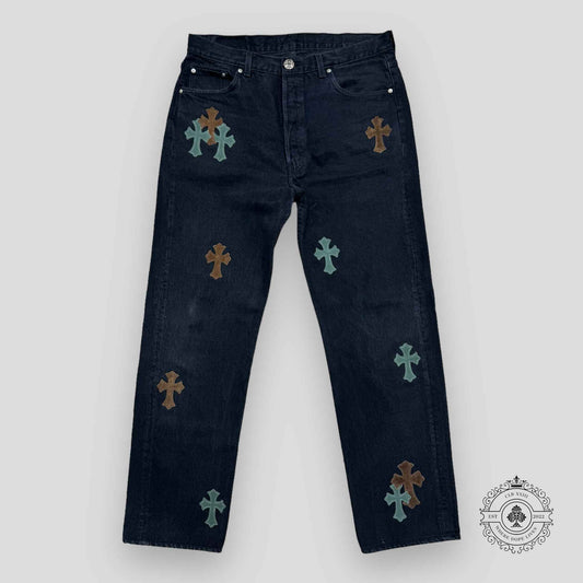 Chrome Hearts Green / Brown Cross Patch Jeans