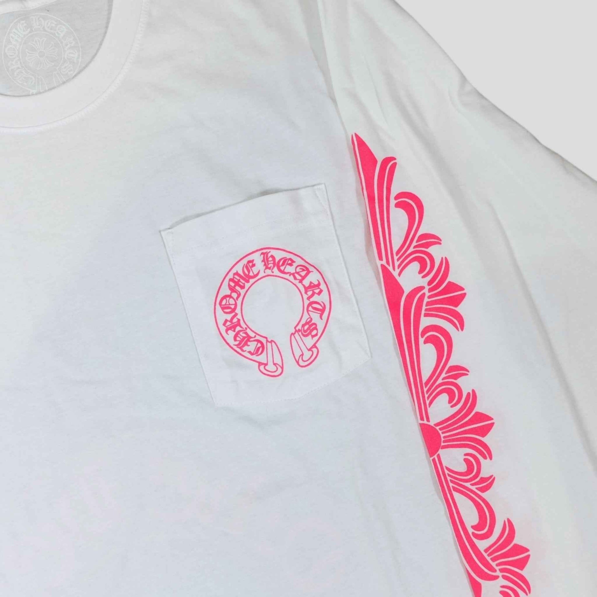Chrome Hearts Horseshoe Logo Long Sleeve Tee in White/Pink