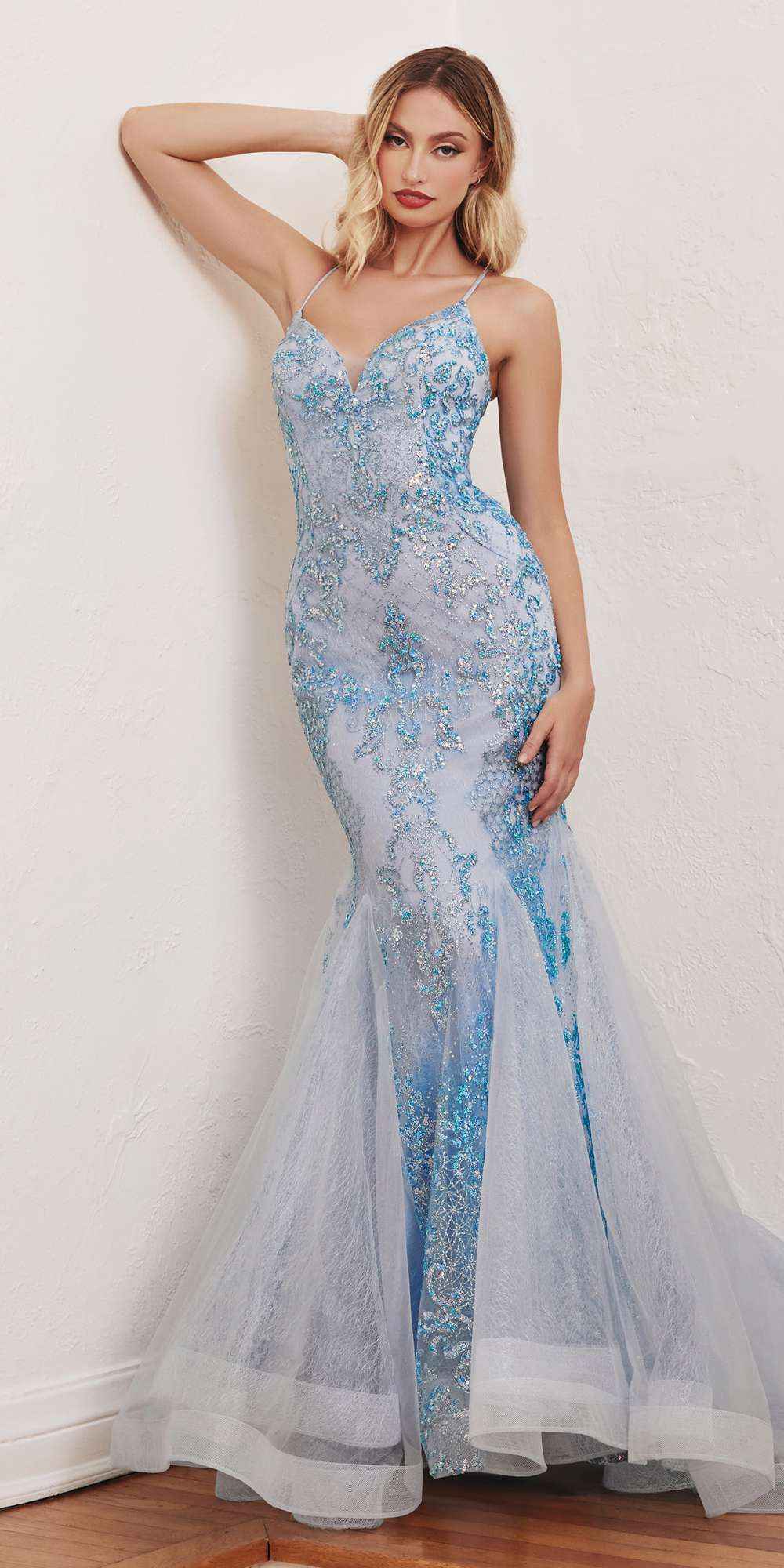 Cinderella Divine CC2279 Long Glitter Printed Mermaid Gown